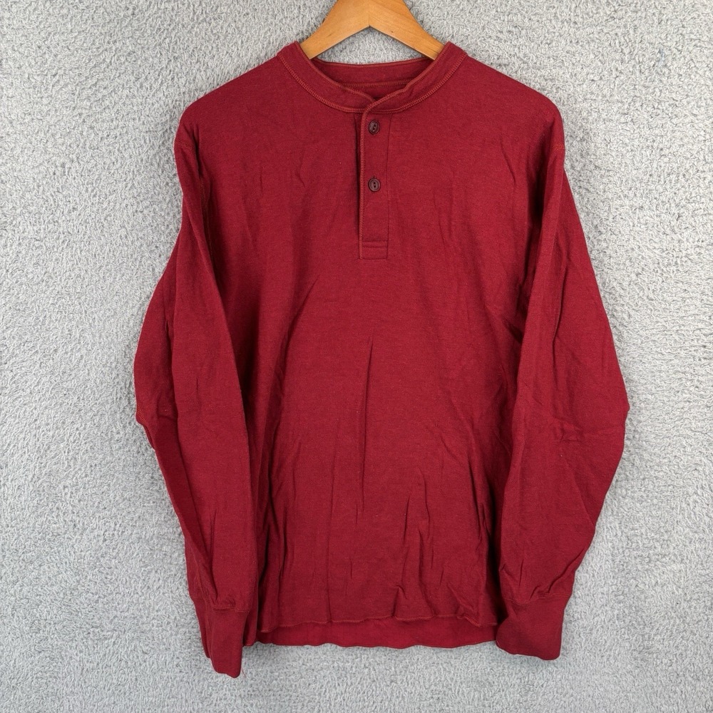 LL Bean Shirt Mens Medium Red River Driver Traditional Fit Henley Wool 2 Layer